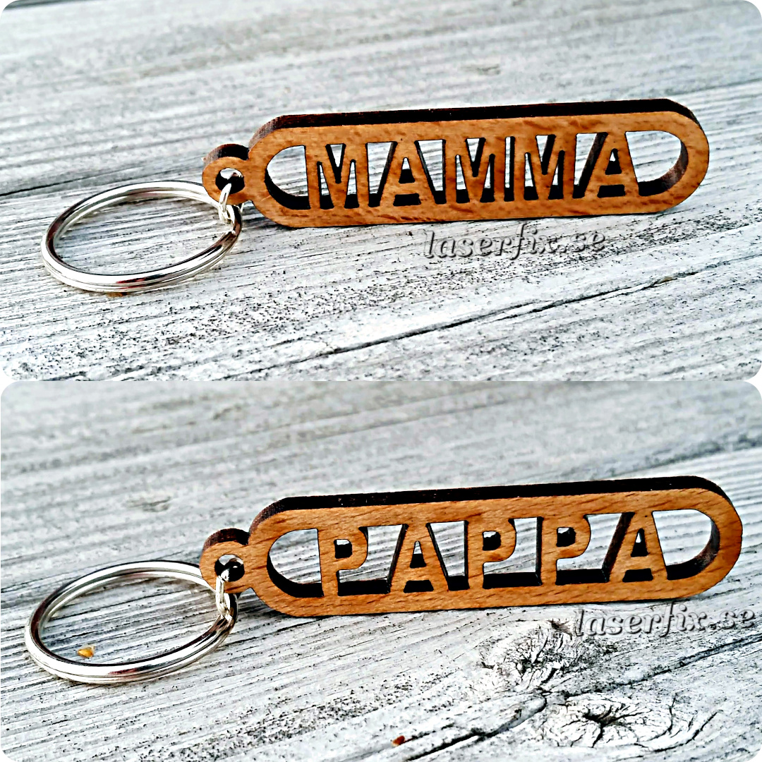 You are currently viewing Set med två nyckelringar i trä med text – MAMMA och PAPPA