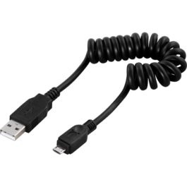 USB 2.0 spiralkabel A-hane – Micro-B-hane, 5-pin, 1m, svart